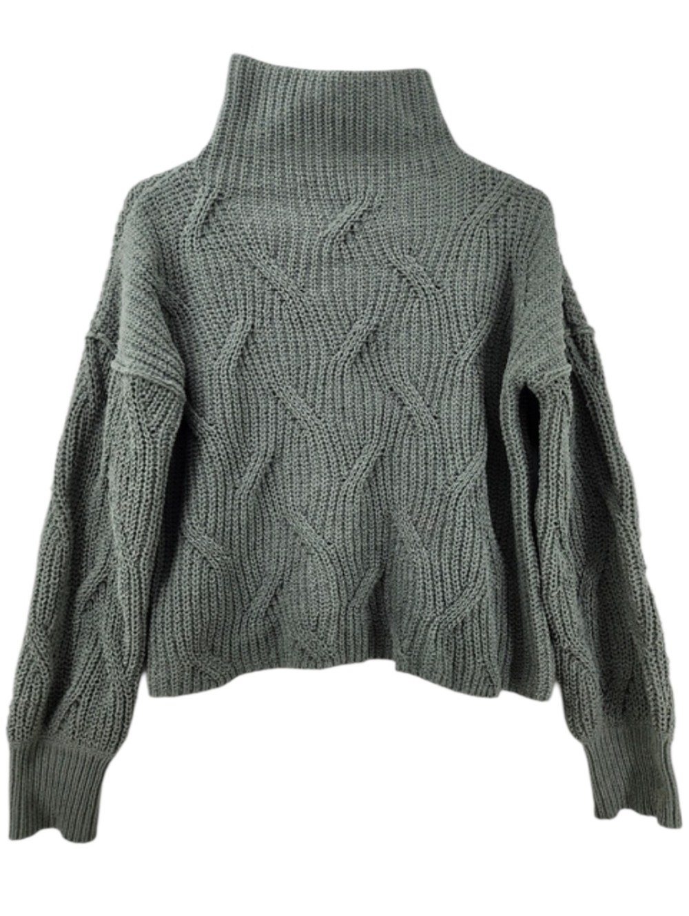 Chunky Knit Chenille Sweater Women's Size Small Sage Green Sweater Mock Neck